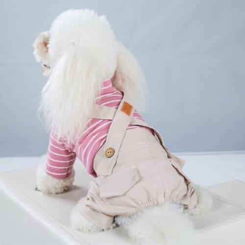 Pet Jumpsuit Dog Clothes Spring Autumn Stripe Soft Four Legs Fashion Cat Clothing Yorkshire Poodle Puppy Costume Dog Overalls