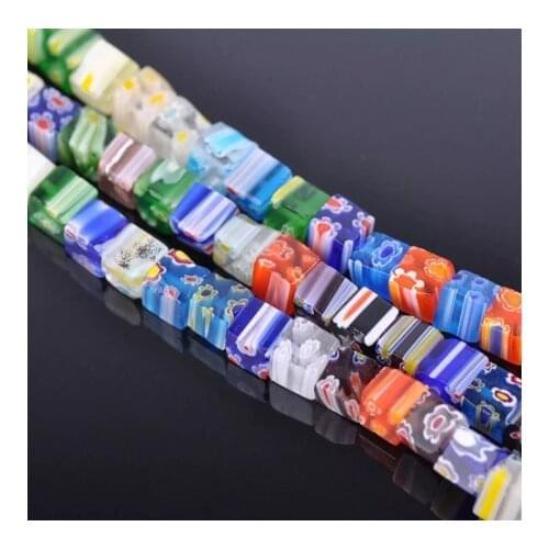 Cube Sauqre Shape Mixed Flower Patterns 6mm 8mm Millefiori Glass Loose Beads for DIY Crafts Jewelry Making Findings