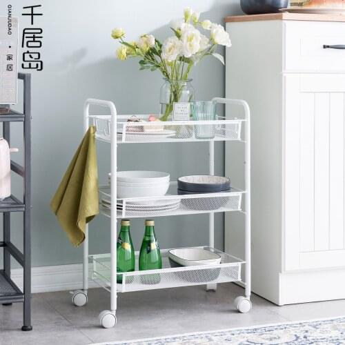 Kitchen, Bathroom, Toilet Rack, Metal Trolley, Three-tier Storage Rack with Wheels, Trolley Hook