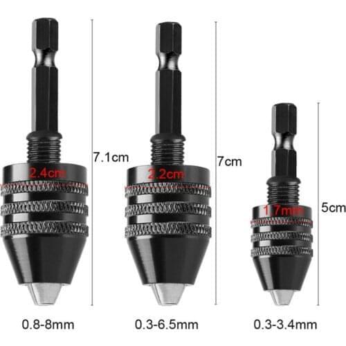 Mini Keyless Drill Chuck 0.3-8mm Self-Tighten Electric Drill Bits Collet Fixture Tools 1/4" Hex Shank Quick Change Converter