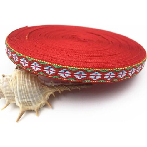 Fashion design 2018 NEW wholesale 12mm 20yards/lot blue Geometric Pattern Woven Jacquard Ribbon For Dog Chain/bag belts/clothing