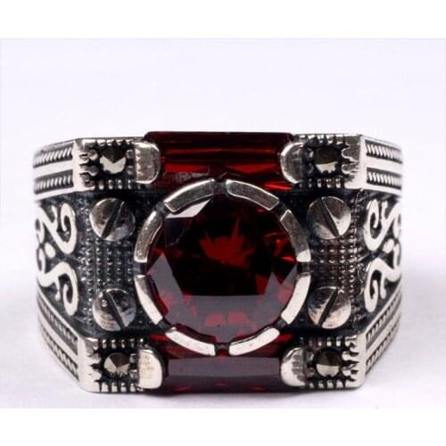 Handmade Mans Zircon Red Gemstone Ring, Mans 925 Silver Ring, Zircon Ring, Silver Handmade Ring,Zircon Ring