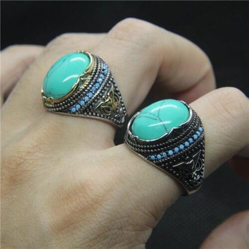2020 Newest Green Stone Mens Ring 316L Stainless Steel Mens Ring Top Blue Stone Ring