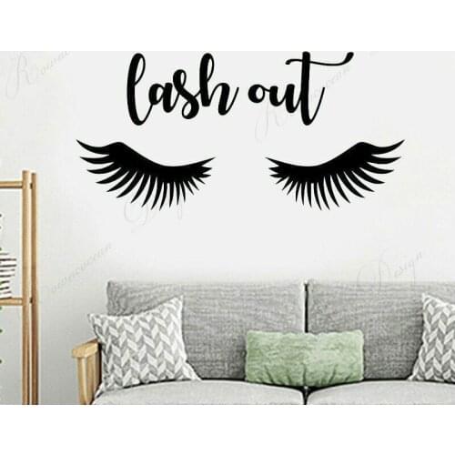 Lash Out Eyelashes Wall Sticker Vinyl Fashion Beauty Salon Decoration Decals Window Decals Removable Wallpaper Mural 4238
