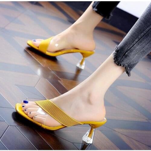 2021 New Womens Sandals and Slippers Womens Yellow Mid-high-heeled High-heeled Shoes Are Fashionable and Slim All-match