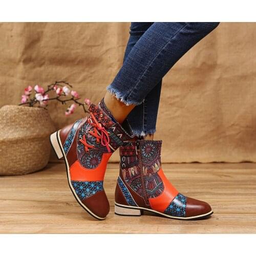 New womens shoes style camouflage pattern square heel mid-tube fashion boots womens fashion all-match personality and durable