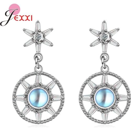 New Design Hollow Star AAA Cubic Zirconia 925 Sterling Silver Crystal Drop Earrings Brincos Women Accessories Jewelry