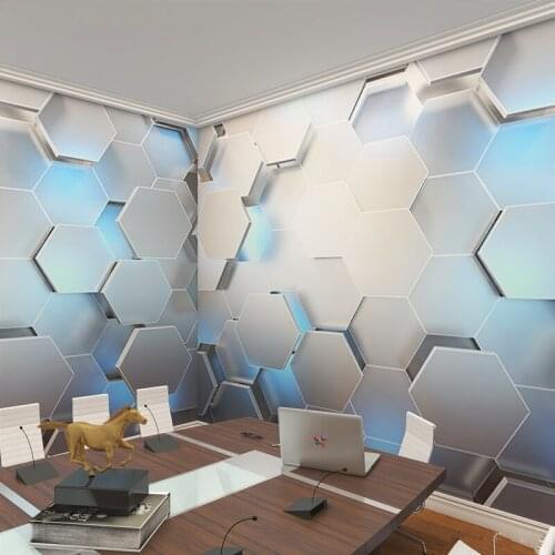 3D Solid geometry hexagon wallpaper KTV hair salon office company front desk E-sports box concave convex background wall mural