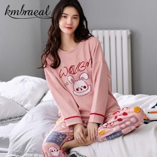 Pajamas for Women Cotton Autumn Long-Sleeved Trousers 2 Piece Set Homewear Cartoon Comfortable Sleepwear Winter Plus Size M-3xl