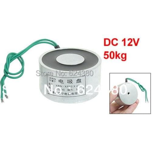 DC 12V 24V 50Kg 500N 110LB Lift Holding Sucked Type Disc Solenoid Electromagnet Magnet 50mm x 27mm