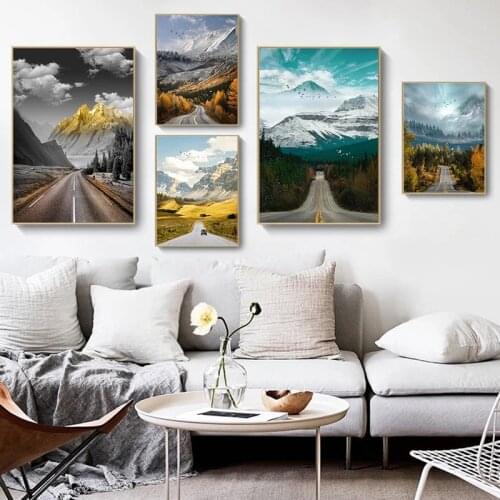 Nature Scenery Nordic Canvas Painting Wall Art Mountain Forest Road Landscape Print And Poster For Bedroom Home Backdrop Decor