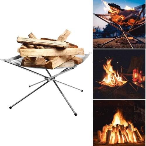 Folding Camp Stove Fire Frame Stand Wood Burning Grill Stainless Steel Rack Heater