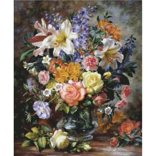 Lily flower vase cross stitch package big bloom 18ct 14ct 11ct cloth cotton thread embroidery DIY handmade needlework