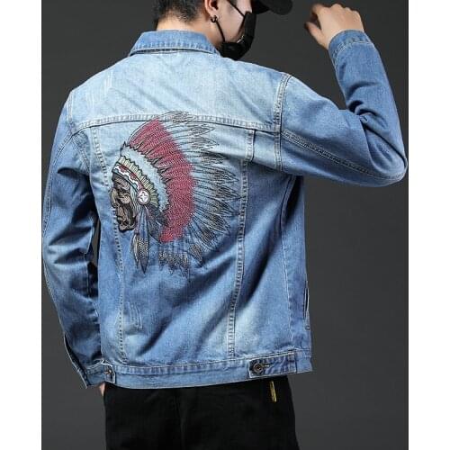 Vintage Embroidered Indian Denim Jacket 2020 New Mens Slim Cowboy Jacket European and American Style Long Sleeve Jeans Coat