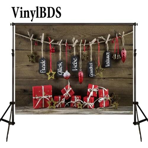 VinylBDS Background Christmas Decorations For Home Vintage Prancha Backdrops Red Gift Box Backdrop for Newborn Photo Shooting