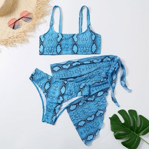 Women Split Bikini Butterfly Print Mesh Three-piece Swimsuit 2021 New Split Bikini Snakeskin Print Mesh Three-piece Swimsuit