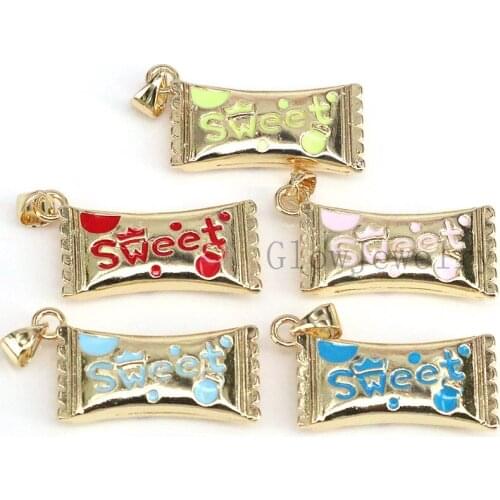 10Pcs,Enamel Colorful Sweet Word with Heart on Candy Shape Pendant,18K Gold Filled Enamel Candy Charm,Enamel Jewelry