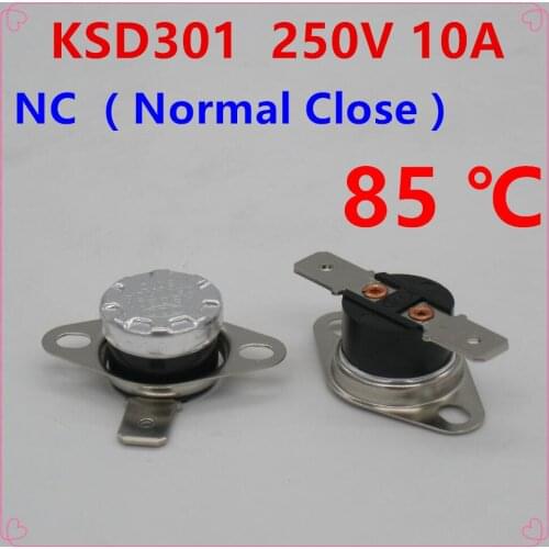 10Pcs KSD301 85 Degrees Celsius 85 C Normal Close NC Temperature Controlled Switch Thermostat 250V 10A Thermal Protector