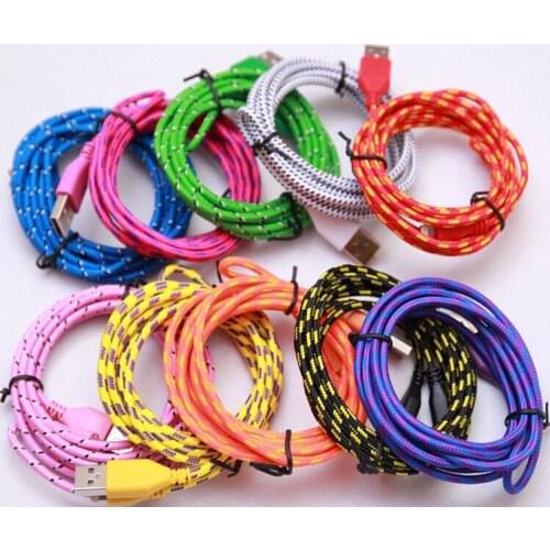 200pcs/lot 2M/6ft Colorful Fabric Braided Nylon Cord Woven Charging USB Cable for iPhone 6 7 8 X XS