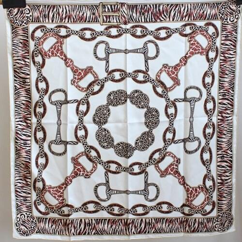 2021 New Chains Printing Classic Design 100% Twill Silk Scarf Hand Rolled Edges 90*90cm