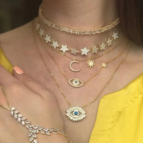 2020 Top Sell gold color AAA cz Micro Pave Zircon Star choker Chain christmas gift Necklaces & Sparkling stars For Women