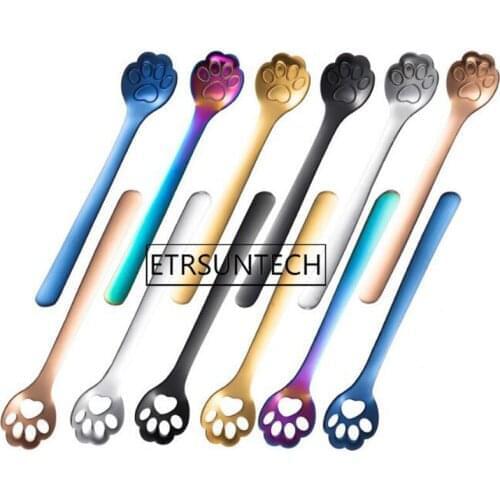 300pcs Cat Paw Claw Hollow Spoon 304 Stainless Steel Stirring Spoon Tea Coffee Dessert Spoons Cute Cafe Kitchen Tableware