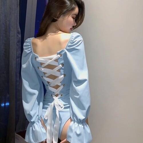 Bodies Woman Long Sleeve Backless Bandage Jumpsuit 2019 Overalls Paysuits Square Neck Casual Slim Cute Bodysuit Female OS093