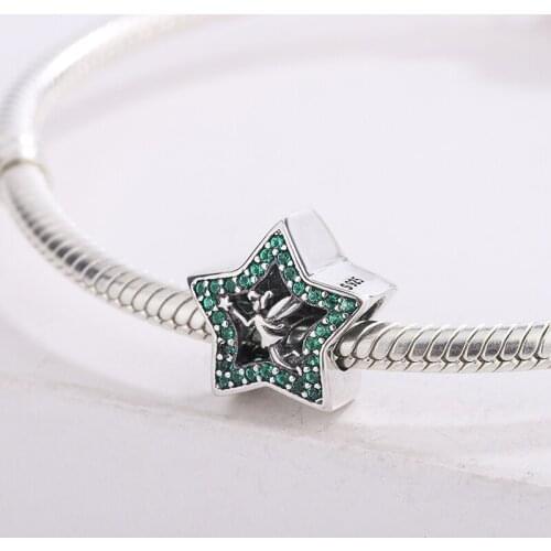 925 Sterling Silver Green Zircon Five-Pointed Star Flower Fairy Charm Bracelet Fashion Necklace DIY Jewelry Naking For Pandora