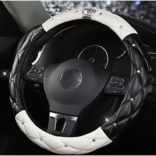 38CM Car Steering-wheel Cover Leather Fashion Women Diamond Blingbling Crystal Seat Belt Car-styling Accessories