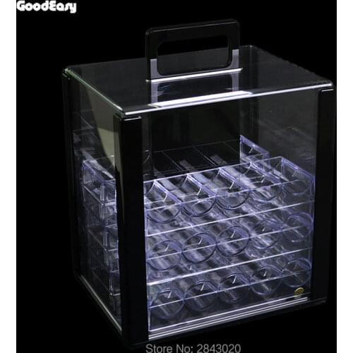 1000PCS Texas Hold'em Poker Chips Suitcase Cases With Password Acrylic Transparent Double Open Coin Boxes With 10 Chip Trays