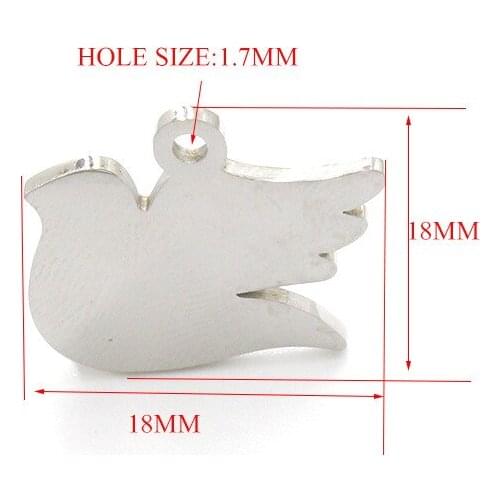 DIY jewelry 5pcs 18*18mm double mirror polished stainless steel peace pigeon pendant for bracelet/necklace/keychain accessories