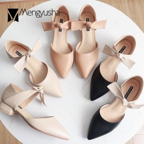 Elegant ladies pointed toe bowknot sandals high quality leather summer shoes cover heel bowtie sandalias mixed color mules c939