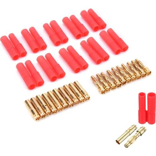 HXT 4mm Banana Plugs with Red Housing for RC Connector Socket AM-1009C Gold Plated Banana Plug Wholesale 10 Sets