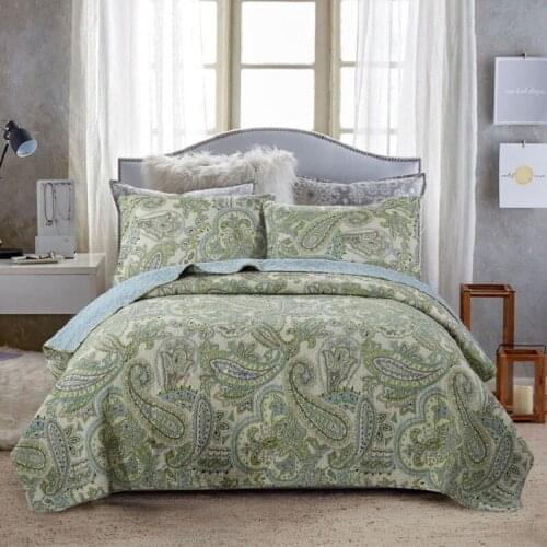 Quality Washed Cotton Quilt Set 3PCS Bedding Vintage Printed Quilts Bed Covers Bedspread Pillowcase 230*250cm King Size Coverlet