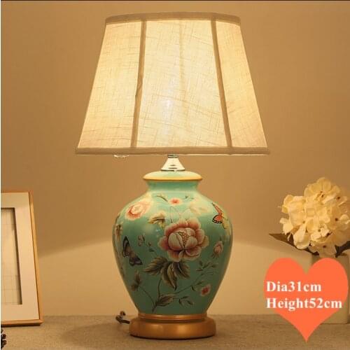 Chinese rural blue flower&butterfly ceramic Table Lamps Dimmer/Touch switch fabric E27 LED lamp for bedside&foyer&studio MF018