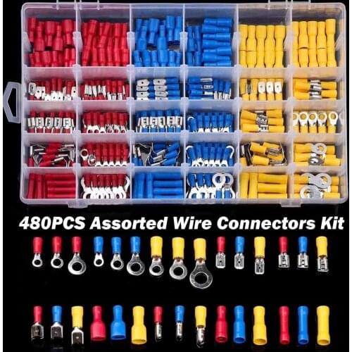 480/330/280Pcs Assorted Insulated Cable Connector Electrical Wire Crimp Spade Butt Ring Fork Set Ring Lugs Rolled Terminals Kit