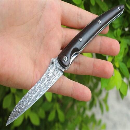 Long Billed Crane (Damascus) 100% VG10 Max Steel Blade Natural Ebony Handle With Clear Grain Outdoor Camping Survival EDC Tool