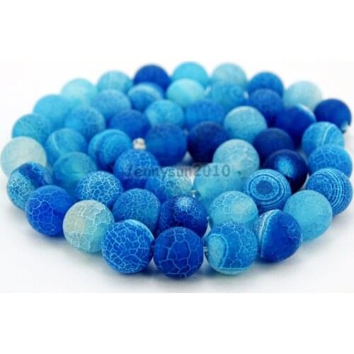 Matte Lake Blue Fire Crackle Ag-ate Gems Stones Round Spacer Loose Beads 15'' Strand for Jewelry Making Crafts 5 Strands/Pack