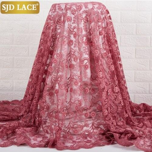 SJD LACE Onion Brids Wedding Materials African Lace Fabric Embroidery Sequins French Mesh Lace Fabric Latest Milk Silk Sew A2376