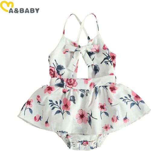 Ma&Baby 0-24M Summer Newborn Infant Baby Girl Flower Rompers Bow Jumpsuit Overalls Foral Toddler Girls Clothing Costumes