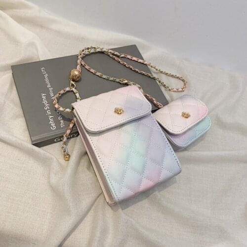 Small Shoulder Bag Pu Women Mobile Phone Bag Mini Purse New 2021 Phones Pack His Bag Women Rainbow Color hangdbag Two