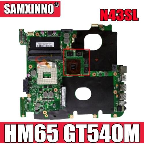 Akemy N43SL Laptop motherboard for ASUS N43SL N43SM N43SN N43S N43 original mainboard 100%Test HM65 GT540M