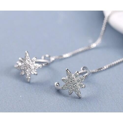 Fashion Star Ear Cuff Non Pierced Micro Pave CZ Zircon Small Sized Girl Clip Earring for Women 925 Sterling Silver Jewelry