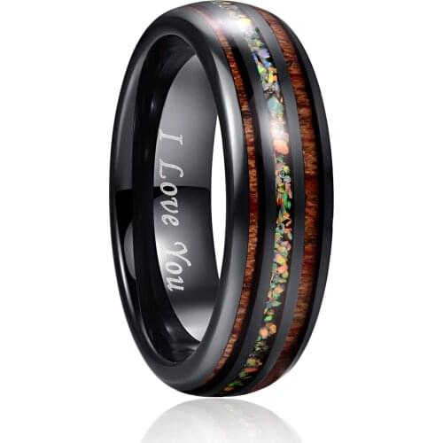 Mens Womens Ring 6MM Tungsten Carbide Ring Opal Hawaii Koa Wood Komaru Width Color Rainbow Tungsten Steel Ring AAA Quality