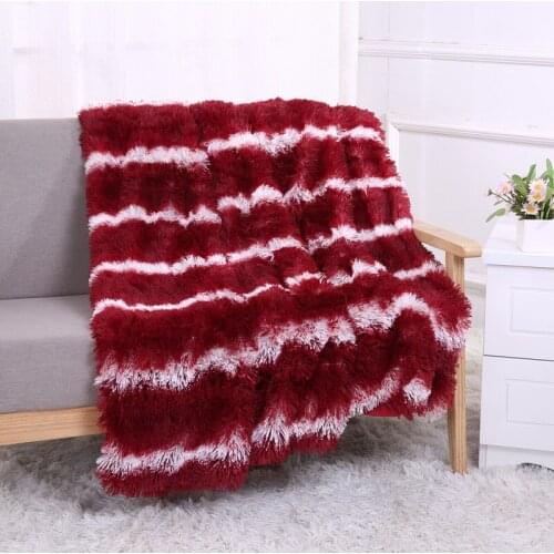 Soft Long Plush Shaggy Silky Blankets Faux Fur Bedspread Double Ultra Warm Bedspread Striped Quilt Throw Blanket Sofa Cover