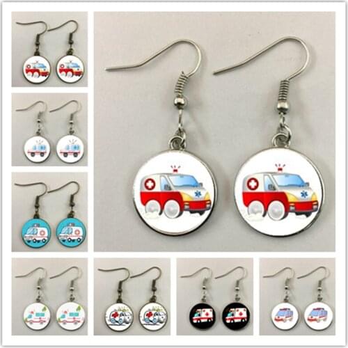 New Ambulance Medical Kit Jewelry Lady Earring Glass Pendant Doctor Earring Nurse Souvenir Graduation Gift Handmade
