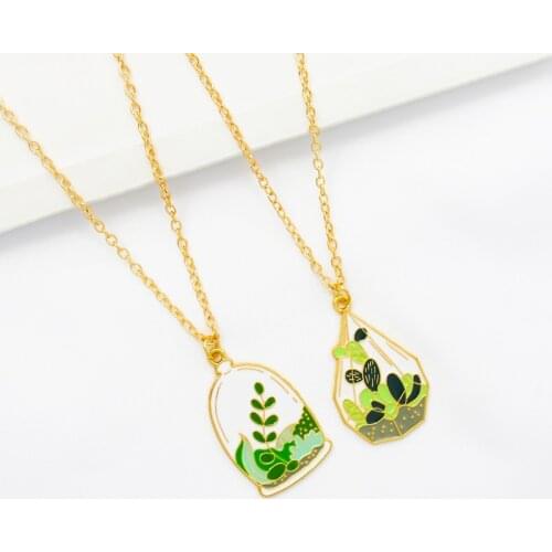 Glass cover potted plant Pendant Necklace Green plants Succulent cactus Fashion Necklace Gifts for friends