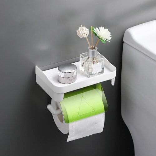Self-adhesive WC Roll Paper Holder Toilet Paper Storage Rack For Bathroom Wall Mounted Sundries Cosmetic Phone Shelves Organizer