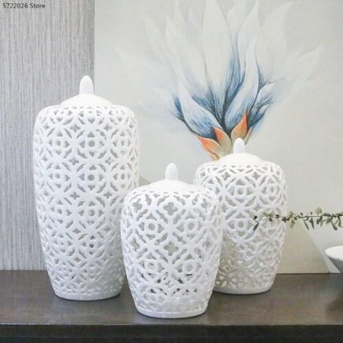 Nordic ceramic white hollow series jar ornaments creative large general tank crafts modern living room home decoration ornaments