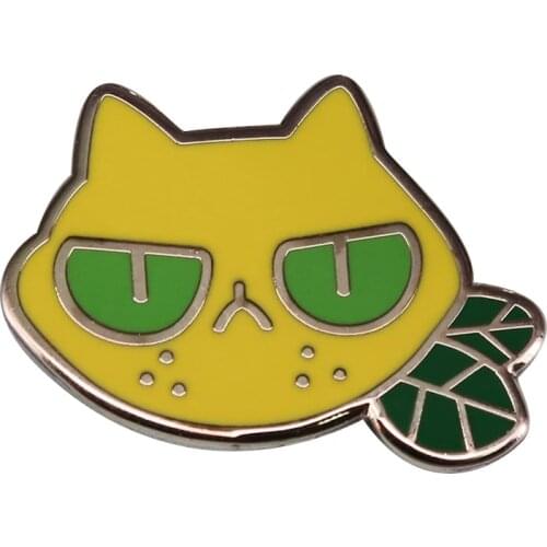 Sourpuss cat badge pin A little sour-faced lemon kitty to turn your frown upside down. :)